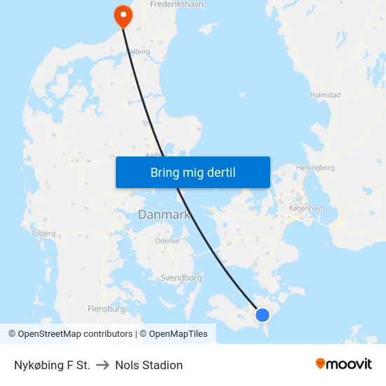 Nykøbing F St. to Nols Stadion map