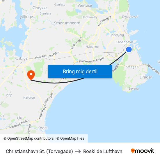 Christianshavn St. (Torvegade) to Roskilde Lufthavn map