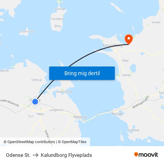 Odense St. to Kalundborg Flyveplads map