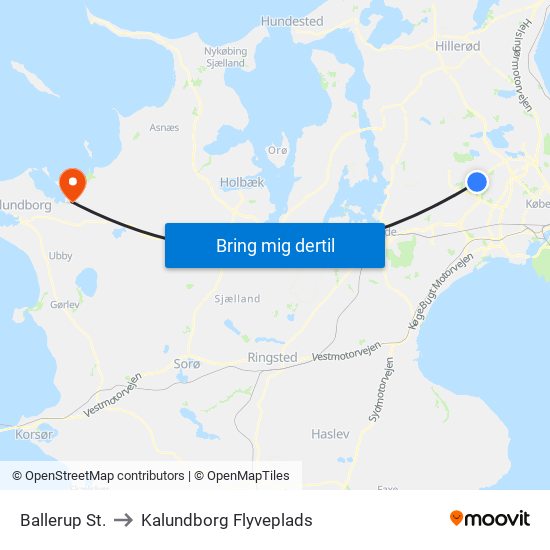 Ballerup St. to Kalundborg Flyveplads map
