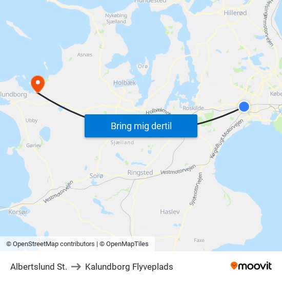 Albertslund St. to Kalundborg Flyveplads map