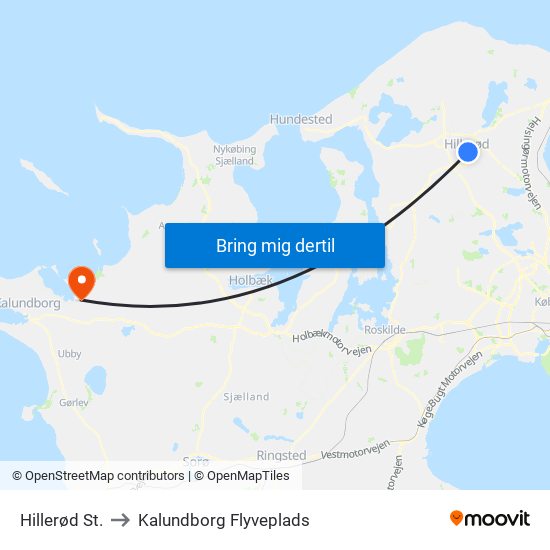 Hillerød St. to Kalundborg Flyveplads map
