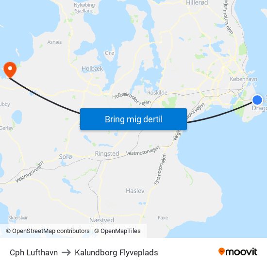 Cph Lufthavn to Kalundborg Flyveplads map