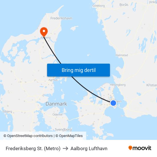 Frederiksberg St. (Metro) to Aalborg Lufthavn map