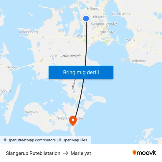 Slangerup Rutebilstation to Marielyst map