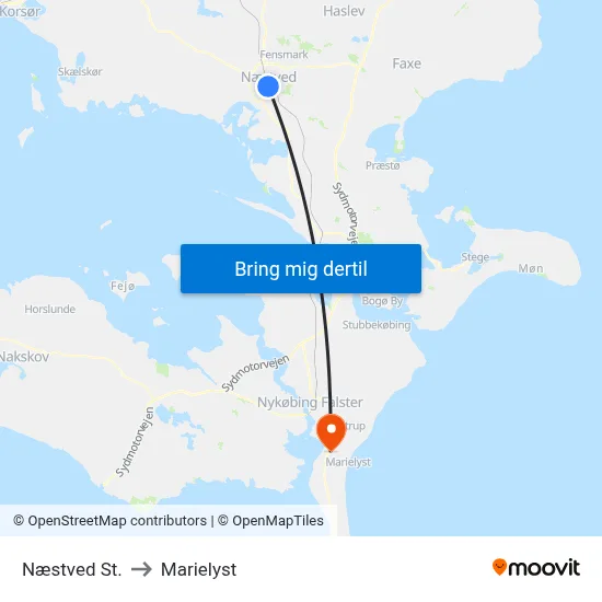 Næstved St. to Marielyst map