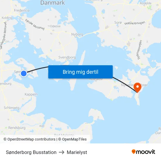 Sønderborg Busstation to Marielyst map