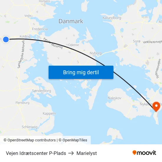 Vejen Idrætscenter P-Plads to Marielyst map