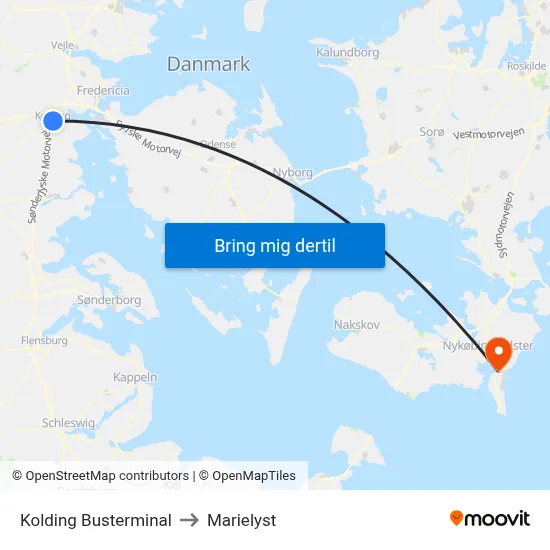 Kolding Busterminal to Marielyst map