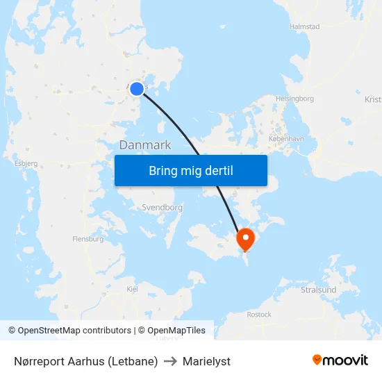 Nørreport Aarhus (Letbane) to Marielyst map