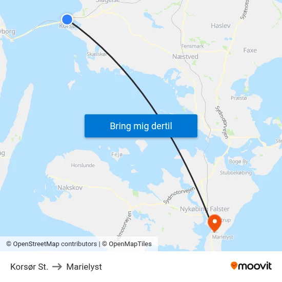 Korsør St. to Marielyst map