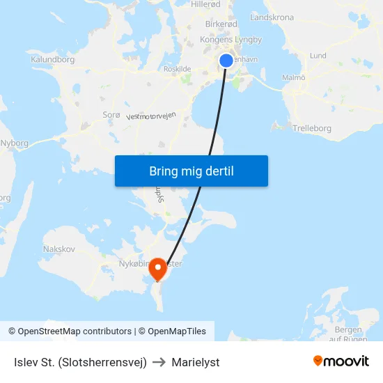 Islev St. (Slotsherrensvej) to Marielyst map