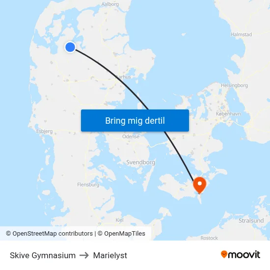 Skive Gymnasium to Marielyst map