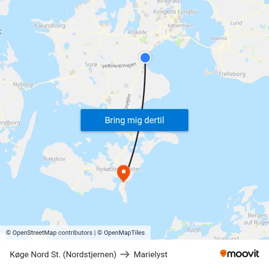 Køge Nord St. (Nordstjernen) to Marielyst map