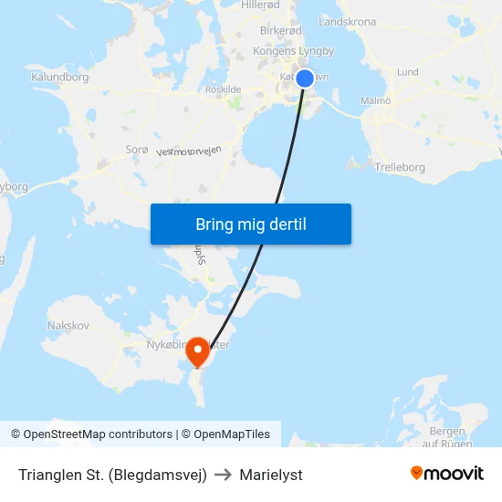 Trianglen St. (Blegdamsvej) to Marielyst map