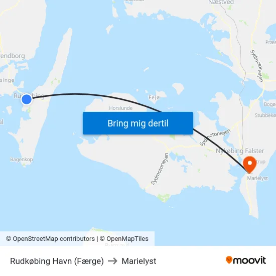 Rudkøbing Havn (Færge) to Marielyst map