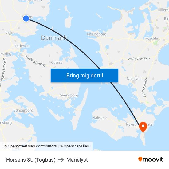 Horsens St. (Togbus) to Marielyst map