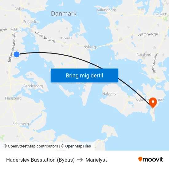 Haderslev Busstation (Bybus) to Marielyst map