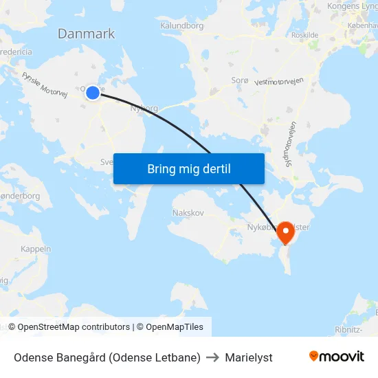 Odense Banegård (Odense Letbane) to Marielyst map