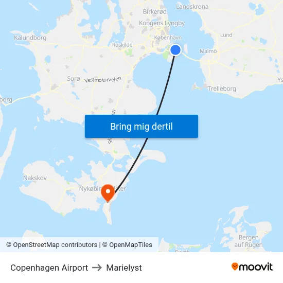 Copenhagen Airport to Marielyst map
