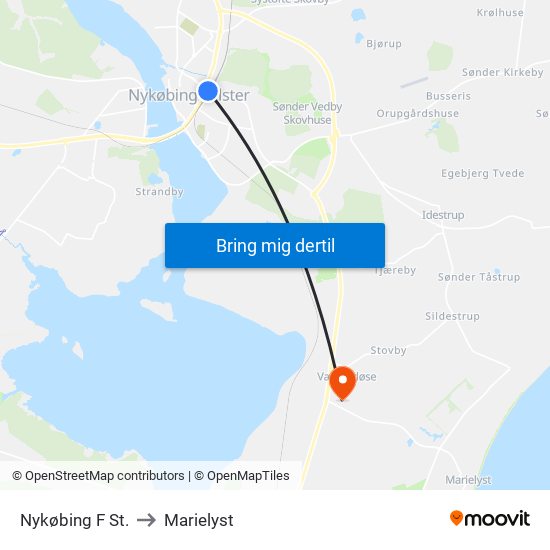 Nykøbing F St. to Marielyst map