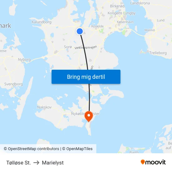 Tølløse St. to Marielyst map