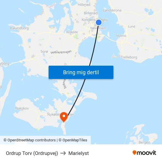 Ordrup Torv (Ordrupvej) to Marielyst map