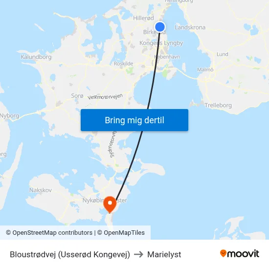 Bloustrødvej (Usserød Kongevej) to Marielyst map