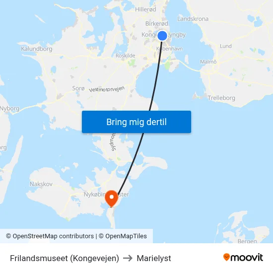 Frilandsmuseet (Kongevejen) to Marielyst map