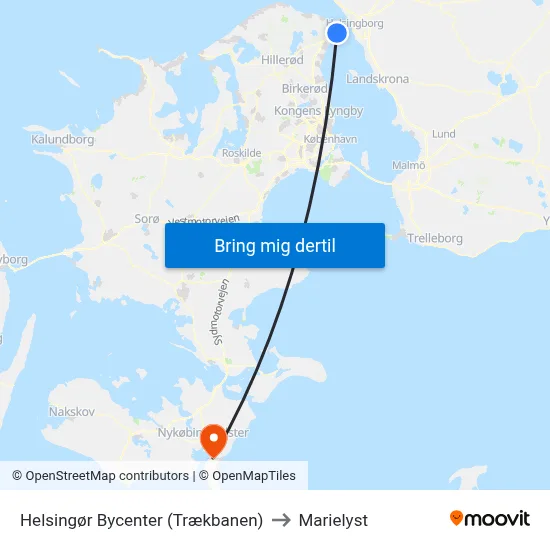 Helsingør Bycenter (Trækbanen) to Marielyst map