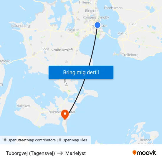 Tuborgvej (Tagensvej) to Marielyst map