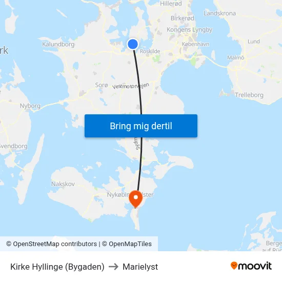 Kirke Hyllinge (Bygaden) to Marielyst map