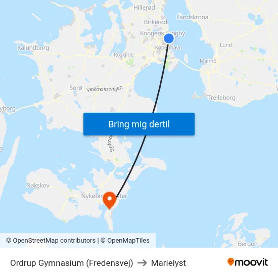 Ordrup Gymnasium (Fredensvej) to Marielyst map