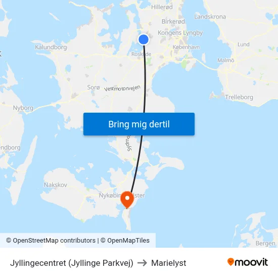 Jyllingecentret (Jyllinge Parkvej) to Marielyst map