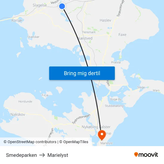 Smedeparken to Marielyst map