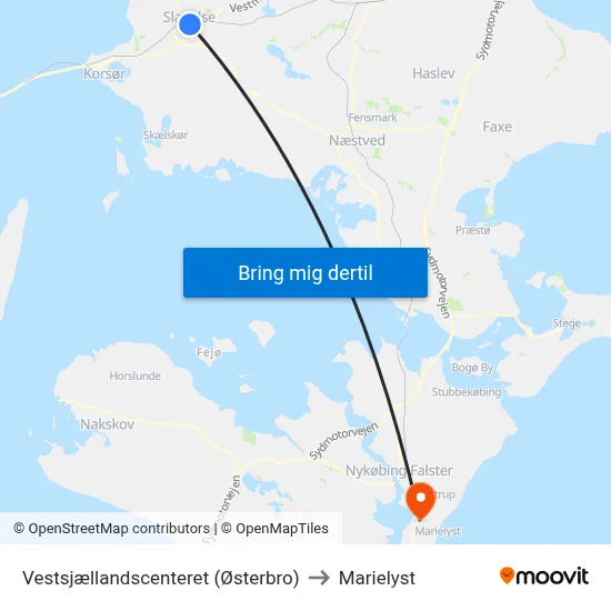 Vestsjællandscenteret (Østerbro) to Marielyst map