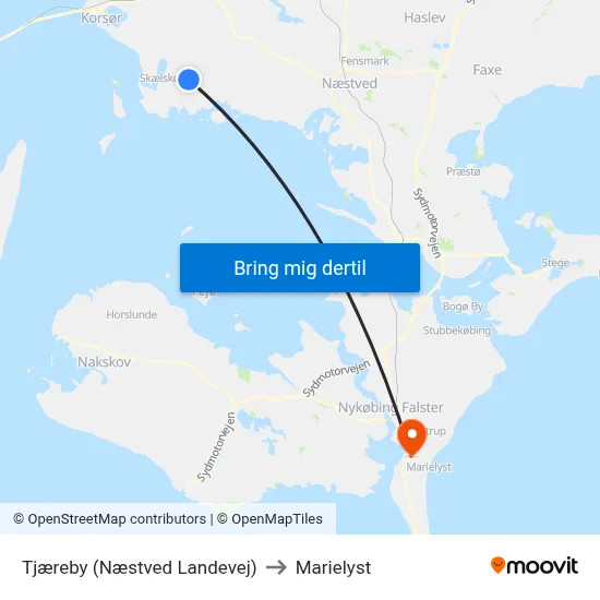 Tjæreby (Næstved Landevej) to Marielyst map