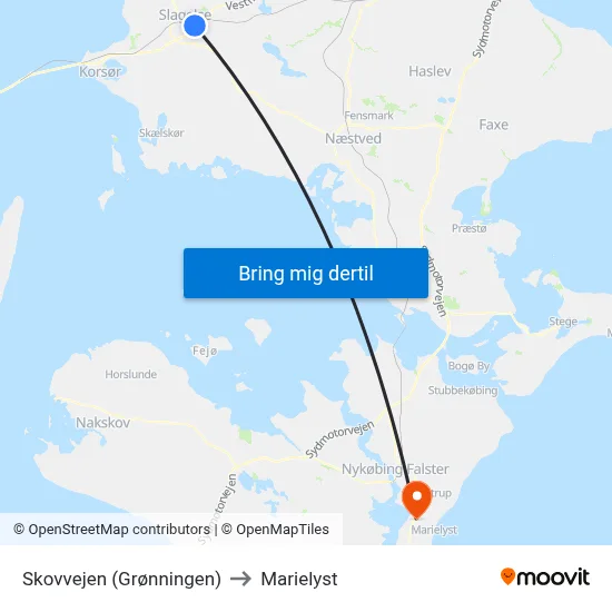 Skovvejen (Grønningen) to Marielyst map