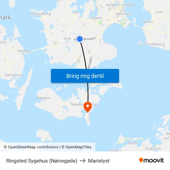 Ringsted Sygehus (Nørregade) to Marielyst map