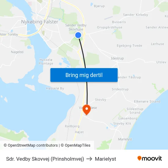 Sdr. Vedby Skovvej (Prinsholmvej) to Marielyst map
