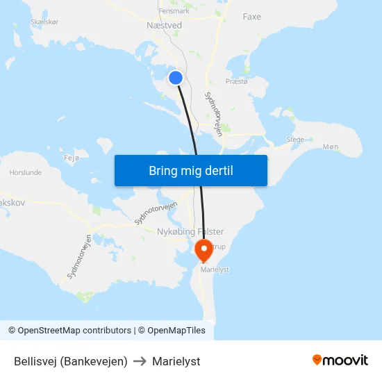 Bellisvej (Bankevejen) to Marielyst map