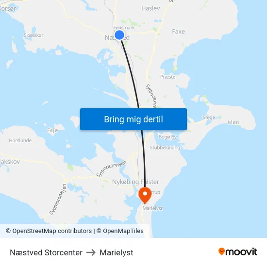 Næstved Storcenter to Marielyst map