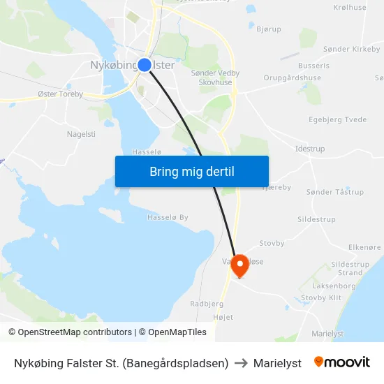 Nykøbing Falster St. (Banegårdspladsen) to Marielyst map