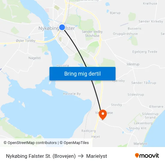 Nykøbing Falster St. (Brovejen) to Marielyst map
