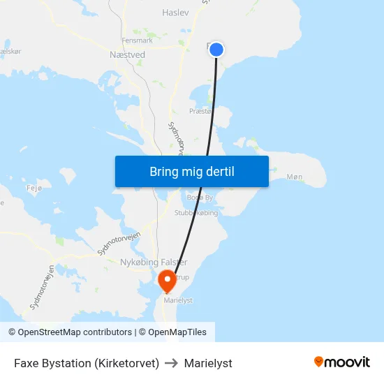 Faxe Bystation (Kirketorvet) to Marielyst map