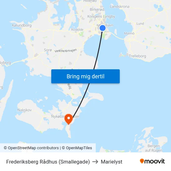 Frederiksberg Rådhus (Smallegade) to Marielyst map