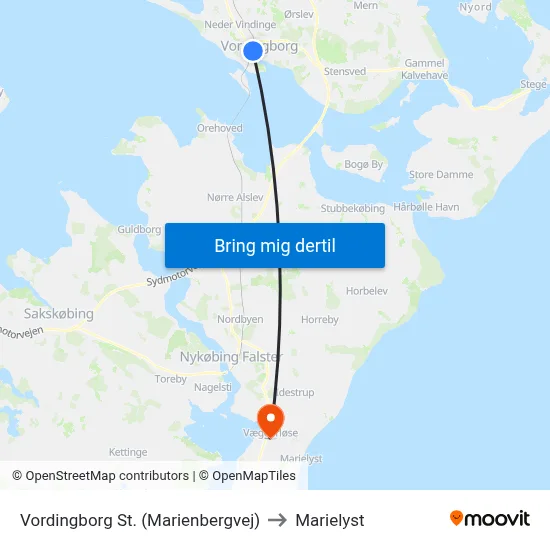 Vordingborg St. (Marienbergvej) to Marielyst map