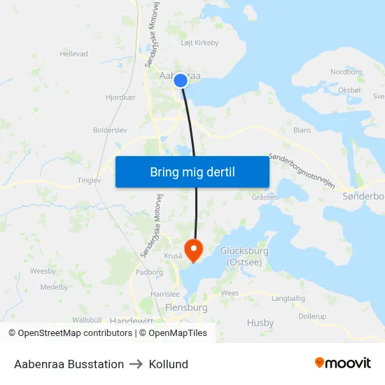 Aabenraa Busstation to Kollund map