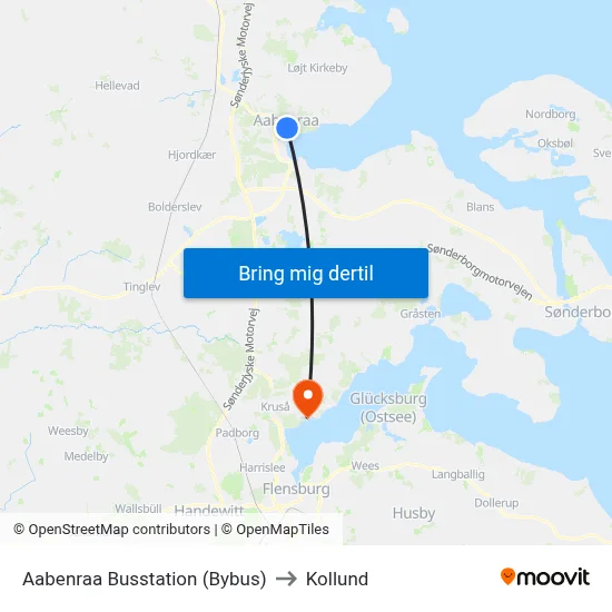 Aabenraa Busstation (Bybus) to Kollund map