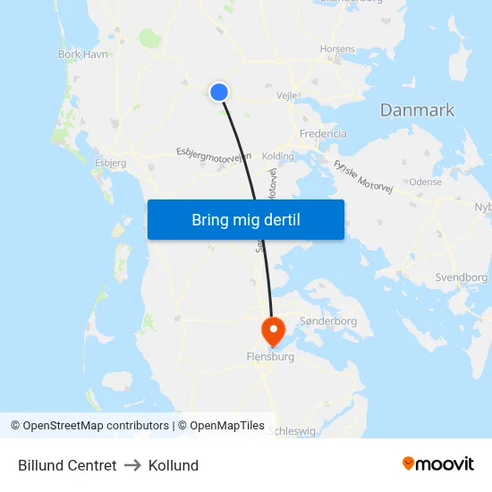 Billund Centret to Kollund map
